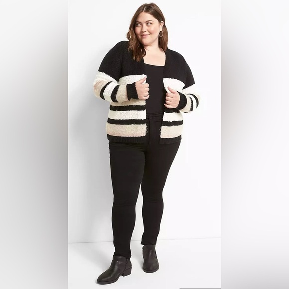 Lane Bryant Cardigan 26/38 Multi-Yarn Striped Fuzzy - Picture 3 of 12